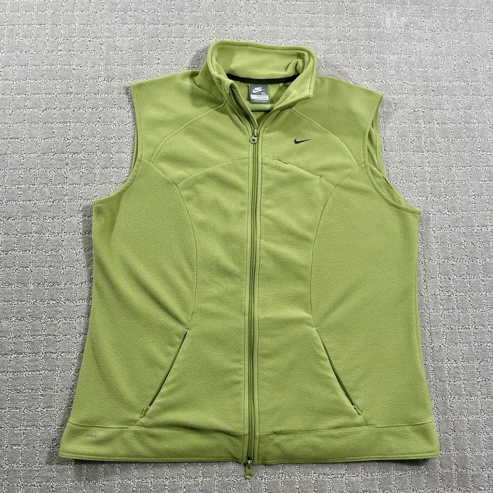 Vintage Nike Therma Fit Green‎ Full Zip Athletic Y2K Fleece Golf Vest Women's XL